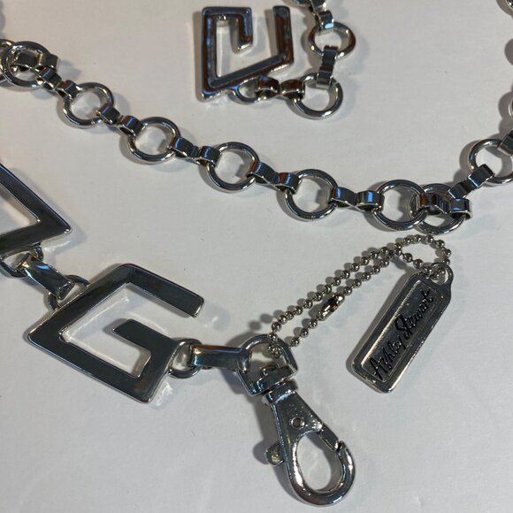 Ashley Stewart Silver-Tone Chain Belt With Geometric Detailing & Lobster Clasp C - Picture 4 of 6